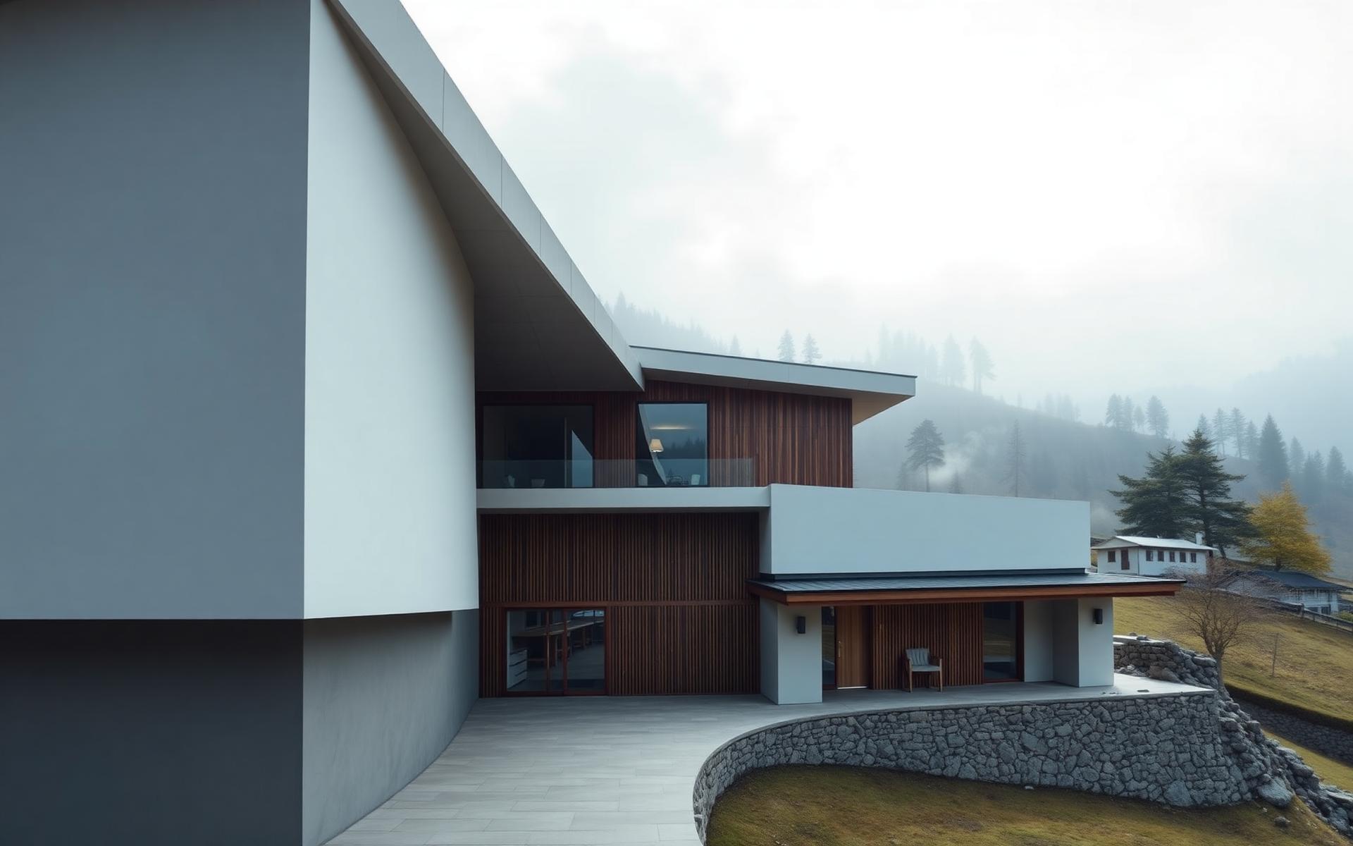 Contemporary Bhutanese architecture in a Himalayan valley